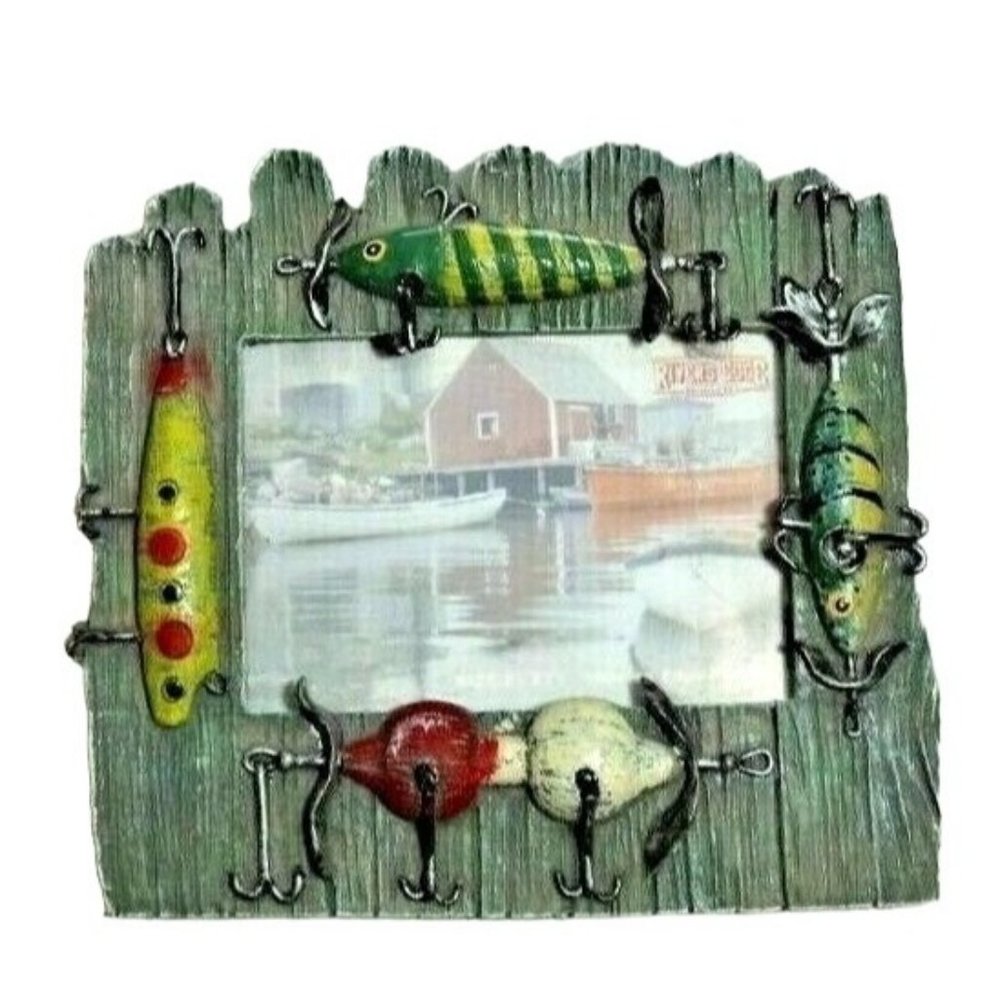 Rivers Edge Products Antique Fishing Lure Photo Frame 2 x 3-in Wall Lodge Cabin
